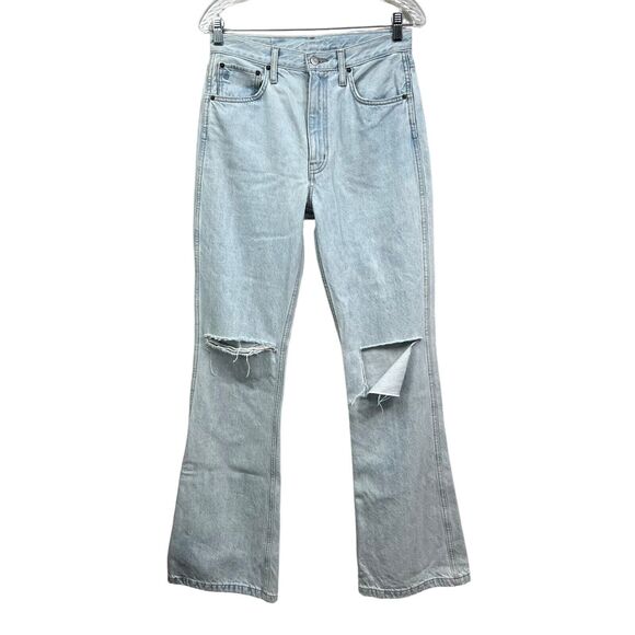 Etica Womens Sasha Jeans Modern Flared Distressed Ripped Knee Hi Rise Blue Sz 26 - Picture 1 of 8